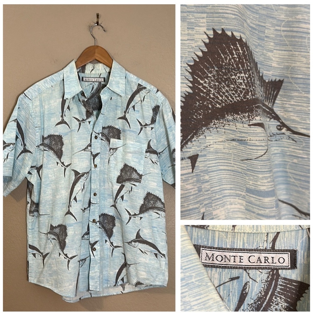 Monte Carlo Men’s Shirt Fishing Sailfish and Marlin Pattern Large